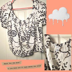 American Eagle Black White Lace Crop Top Large